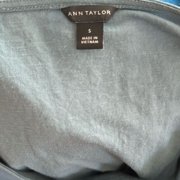 Ann Taylor Smocked Waist Flare Midi Dress Long Sleeve Linen Dress - Picture 5 of 5